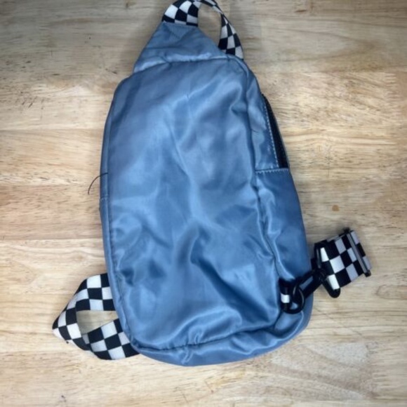 Olivia & Kate Blue Crossbody Mini Backpack Checkered Strap - Picture 3 of 5
